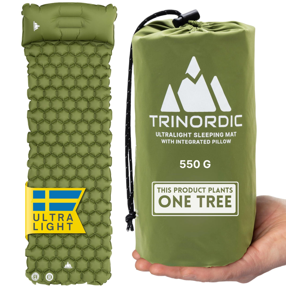 Trinordic 550g Ultraleichte Aufblasbare Isomatte - Mit Aufblasbarem Kissen - Camping Matratze mit Kl