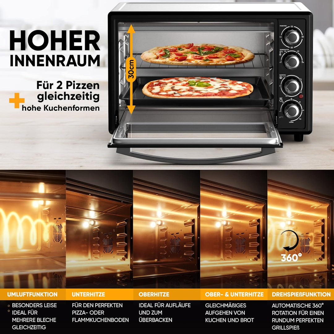 Stillstern Minibackofen mit Umluft (45L) Deutsche Version, 2x Backblech, Ofenhandschuhe, Rezeptheft,