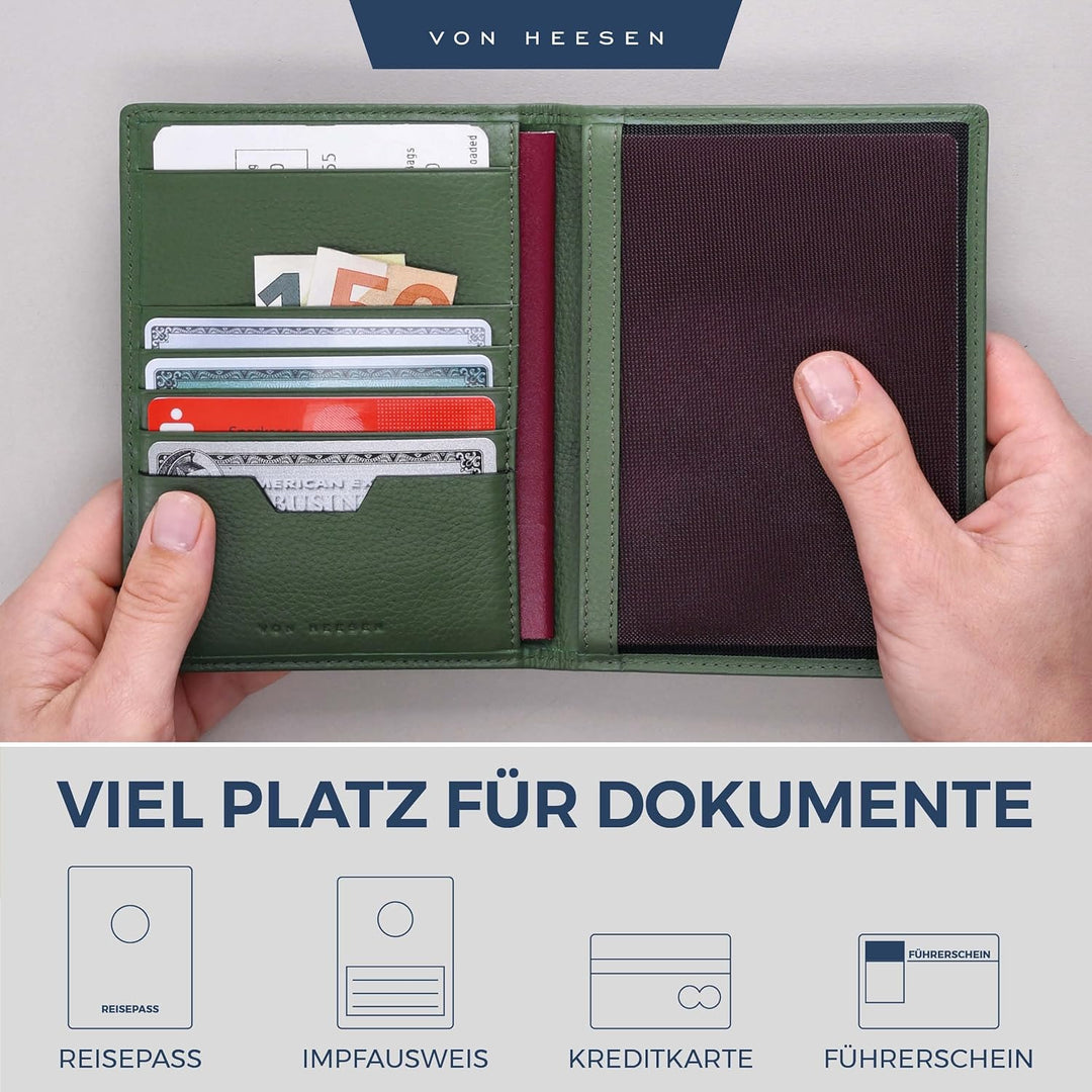 VON HEESEN® Reisepasshülle Leder Etui mit RFID-Schutz - Passhülle Passport Reisepass Mappe Hülle Org
