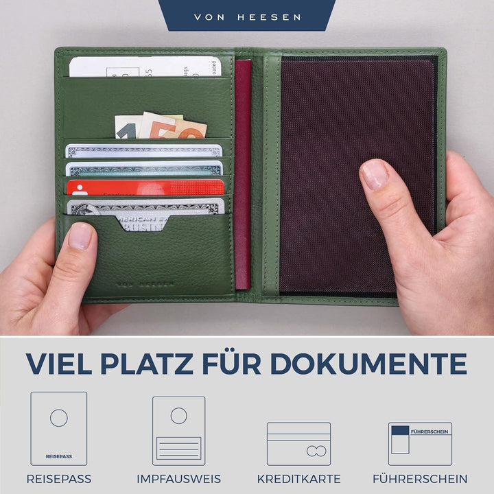 VON HEESEN® Reisepasshülle Leder Etui mit RFID-Schutz - Passhülle Passport Reisepass Mappe Hülle Org