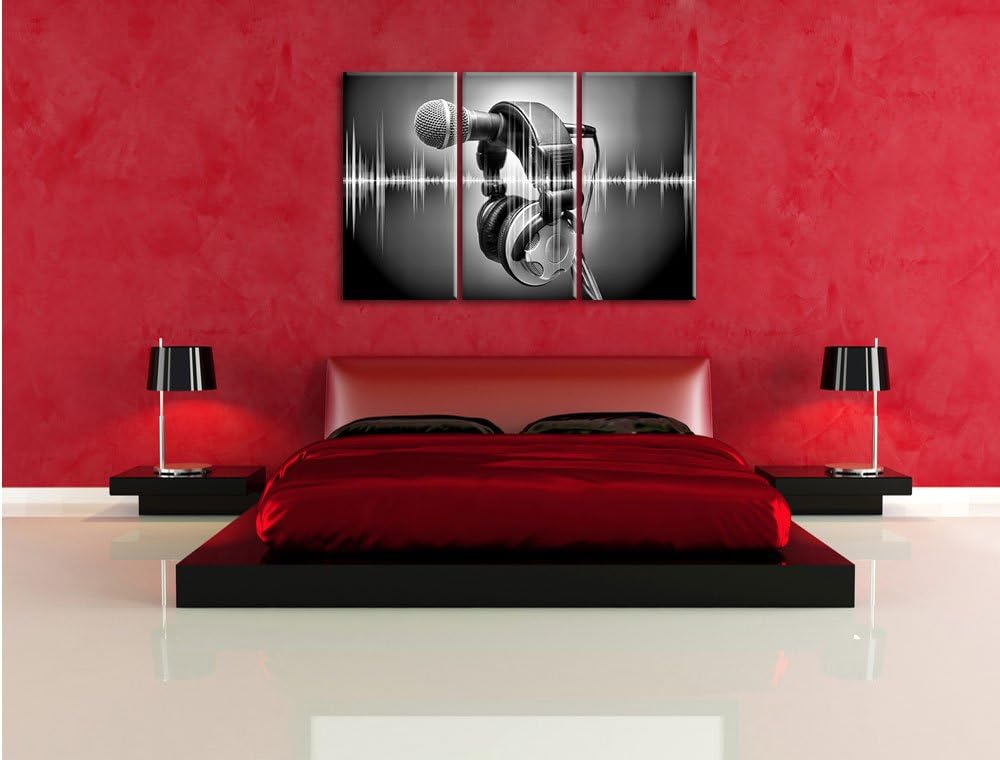 Pixxprint Mikrofon als Leinwandbild/Grösse: 3 Teilig (120x80 cm) cm/Wandbild/Kunstdruck/fertig bespa