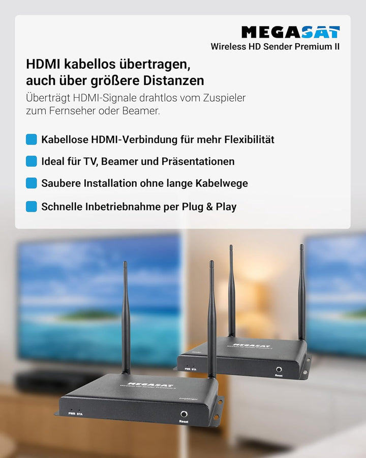 MegaSat Wireless HD Sender Premium II HDMI-Funkübertragung (Set) 200 m 20 kHz, 60 kHz 1920 x 1080 Pi