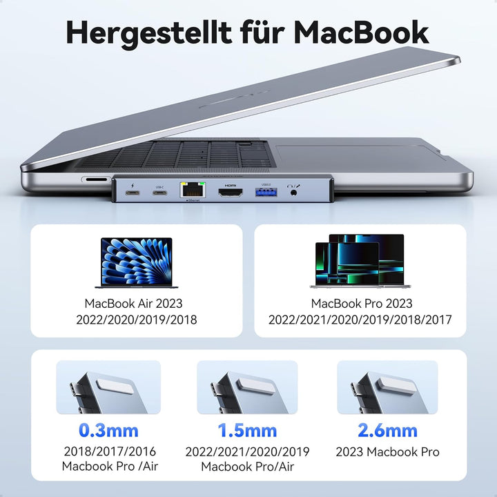 USB C Adapter, USB C Hub mit 4K HDMI, USB 3.0, USB 2.0, Ethernet LAN, SD/TF Kartenleser, Thunderbolt