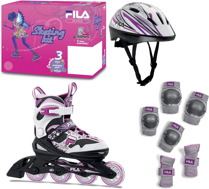 FILA Mädchen J-one Combo Girl 3 Set Skate & Schützer L (36-40) schwarz/weiss/magenta, L (36-40) schw