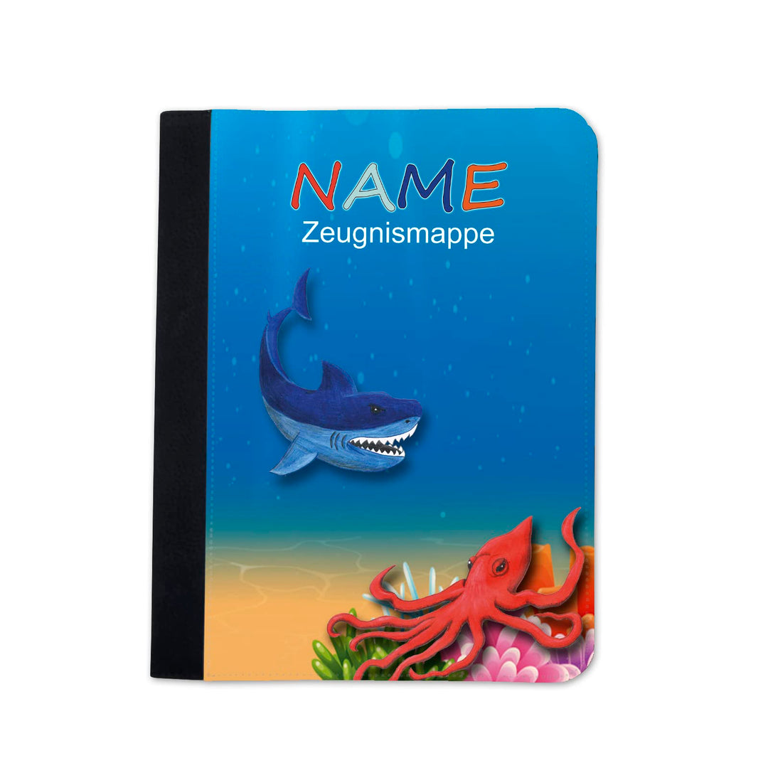 Zeugnismappe personalisiert Hai mit Name | Mit Klarsichthüllen A4+, Urkundenmappe, Dokumentenmappe,