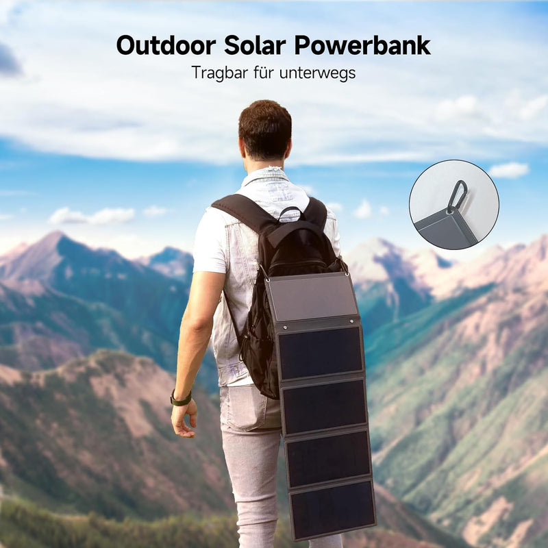 EGRETECH 24W Solar Ladegerät mit Eingebautem 24000mAh Akku, Handy Solar Powerbank Outdoor mit 1 USB-