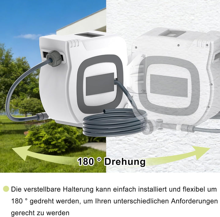 HENGMEI Schlauchtrommel Wasser 30+2m Wandmontage Schlauchaufroller Garten Schlauchbox mit Automatik-