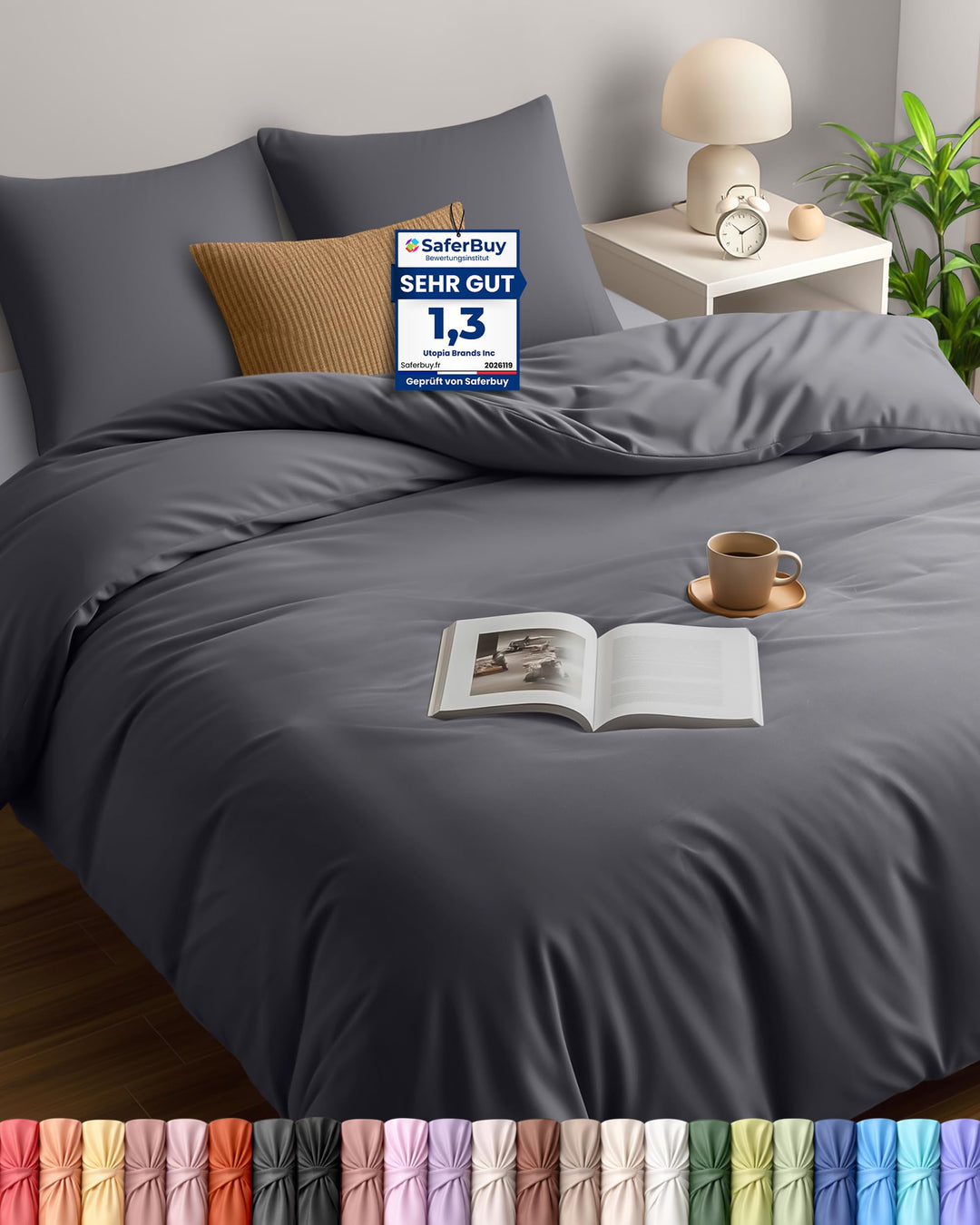 Utopia Bedding Bettwäsche 220x240 Set - Mikrofaser Bettbezug 240x220 cm + 2 Kissenbezüge 65x65 cm -