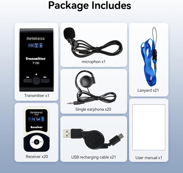 Retekess T130-T131 Audio Tour Guide System, 99 Kanäle Tour Guide System, 60M Reiseleitersystem, Audi