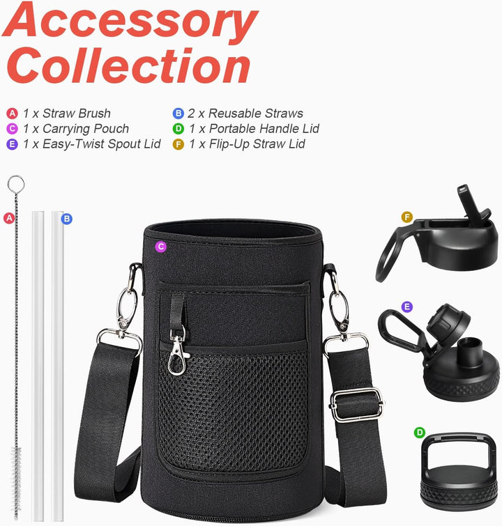 Isolierte Wasserflasche 2L, Coolflask Wasserflasche mit Strohhalm &amp; 3 Deckeln, Isolierte trinkflasch