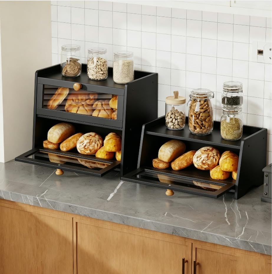 BAMBANG Brotkasten Bambus,Brotaufbewahrung Frischhalten Brotbehälter Brotschrank Bread Box Holz,Brot