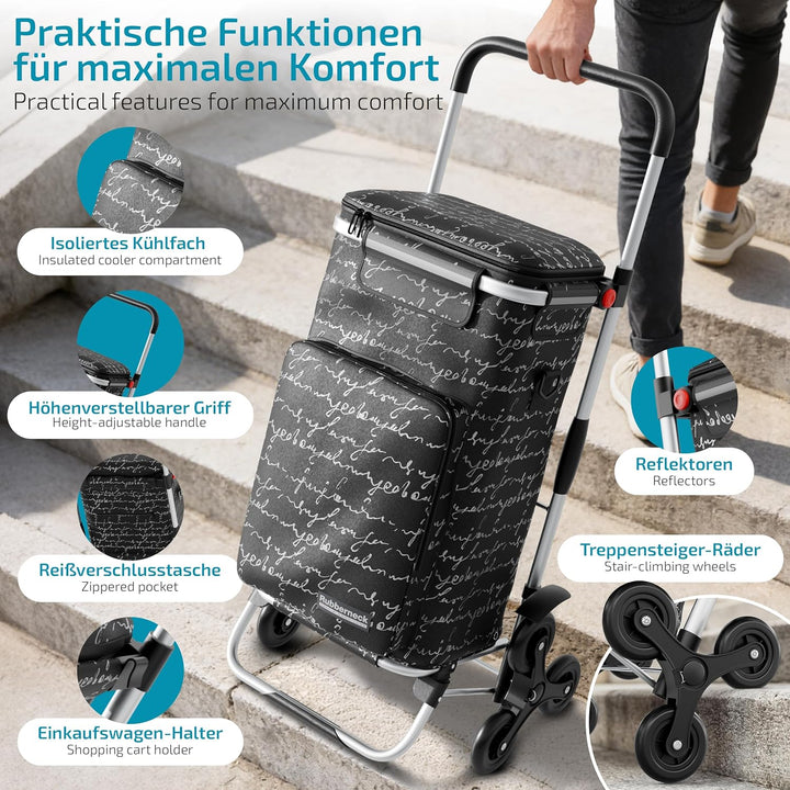 Rubberneck Einkaufstrolley - Klappbarer Einkaufswagen - Kühlfach - Höhenverstellbarer Griff -, Schwa