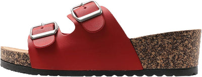 JOMIX Sommer Pantoletten Damen Clogs Leder Keilabsatz Sandalen Bequeme Kork Fussbett Meer Pool Stran