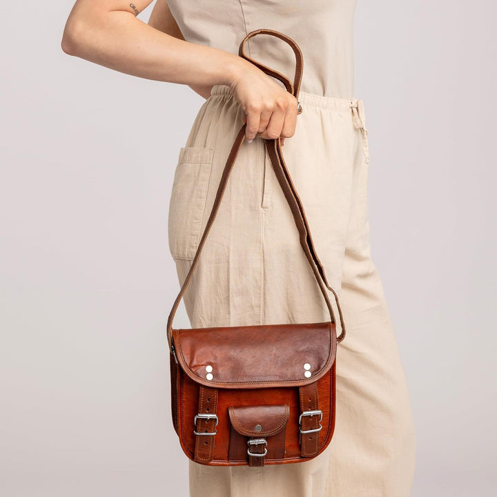 Gusti Umhängetasche Leder - "Emilia 7" Damen Herren Handtasche Ledertasche Braun