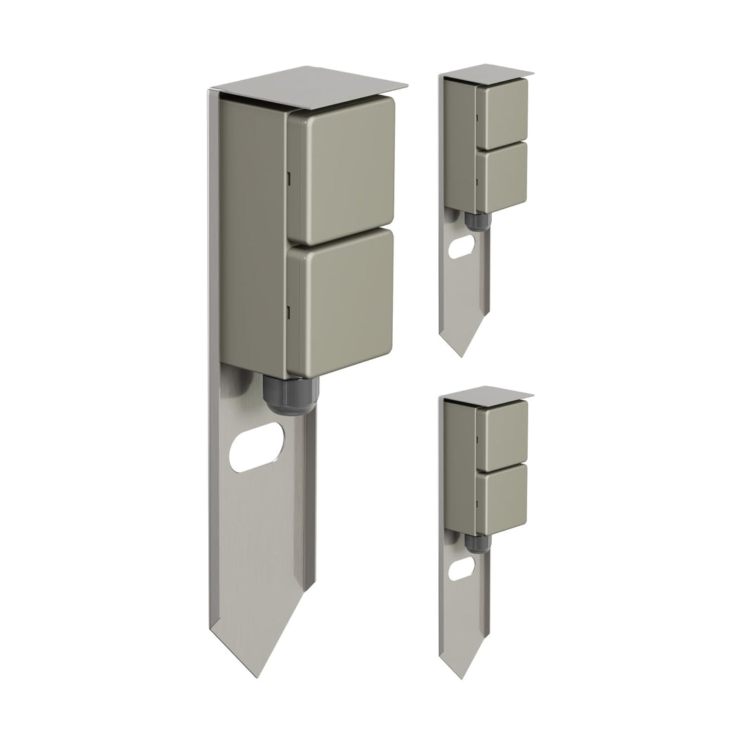 ledscom.de 3 Stück Garten Steckdosensäule PIWI mit Erdspiess für aussen, IP44, 2-Fach, Edelstahl, Ed