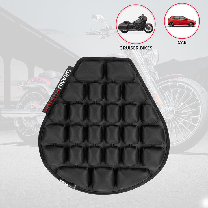 GRAND PITSTOP Motorcycle Air Seat Cushion with Inflatable Bubble Air Pads with Breathable Mesh Cover