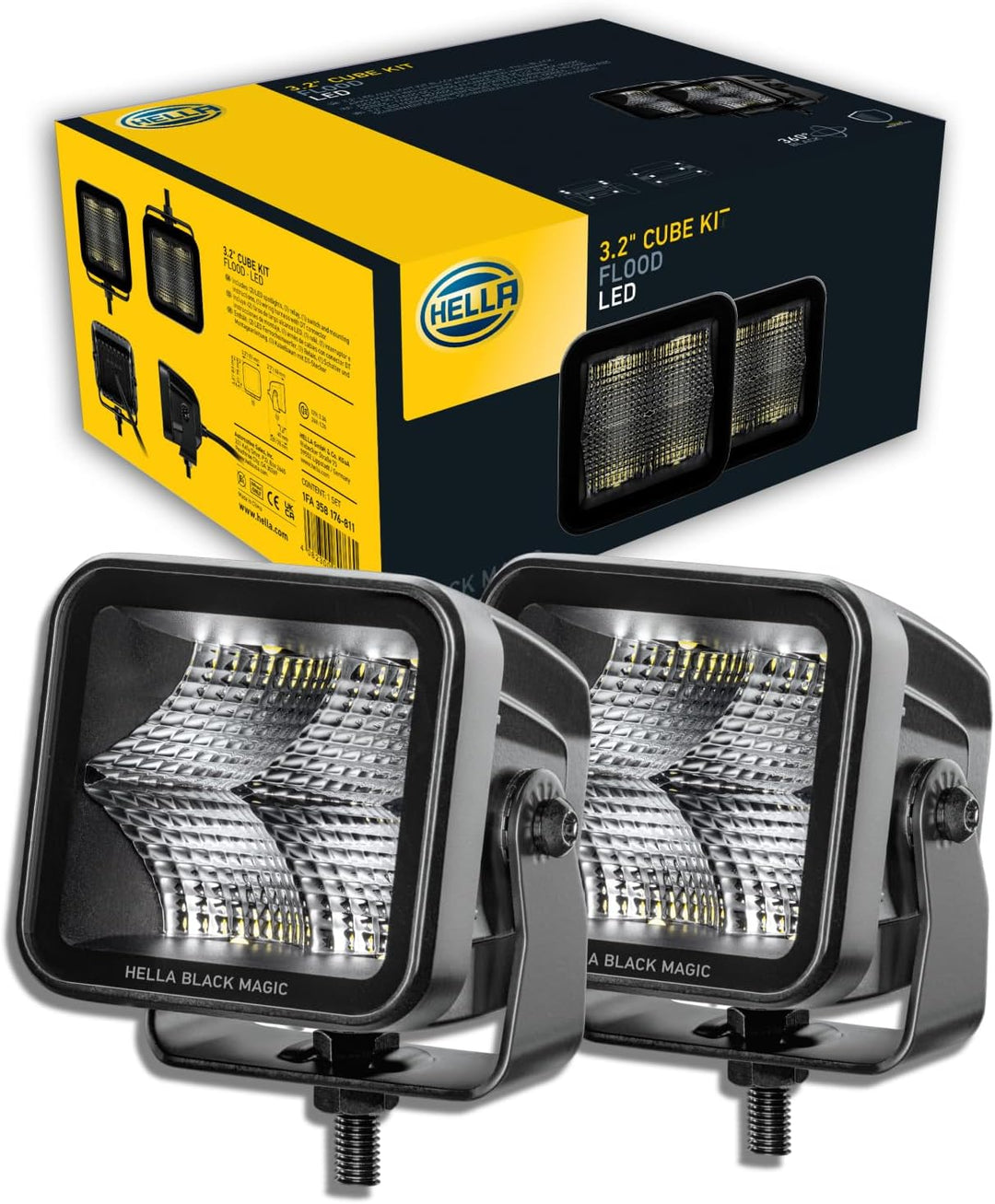 HELLA 1FA 358 176-811 LED-Fernscheinwerfer - Black Magic Cube Kit 3.2" - 12/24V - Anbau - Kabel: 500