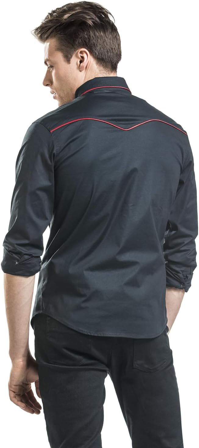 Banned Alternative Plain Trim Männer Langarmhemd schwarz/rot XL