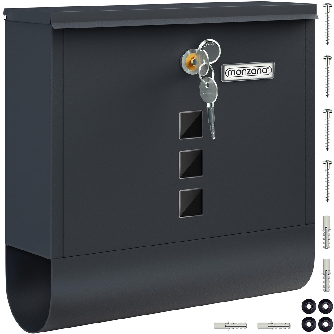 MONZANA® Design Briefkasten Stahl mit Zeitungsfach Sichtfenster Namensschild drehbare Abdeckung Kreu
