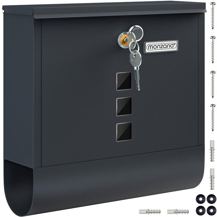 MONZANA® Design Briefkasten Stahl mit Zeitungsfach Sichtfenster Namensschild drehbare Abdeckung Kreu