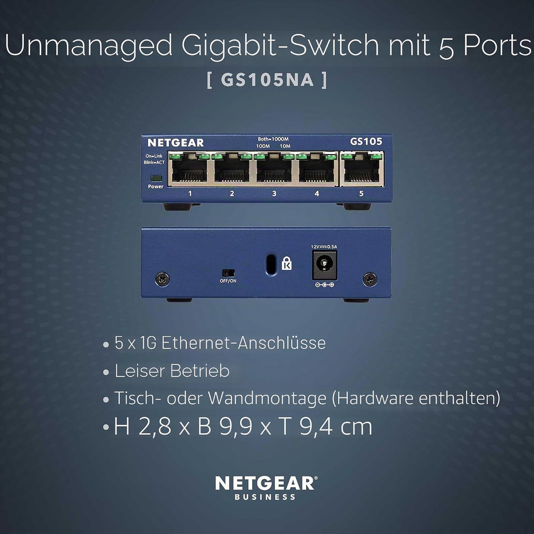 NETGEAR 5-Port Gigabit Ethernet Unmanaged Switch GS105NA Unmanaged 5 Anschlüsse, Unmanaged 5 Anschl&amp;