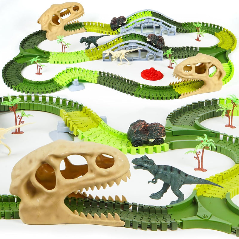 272 Stück Dinosaurier-Rennstrecken-Set für Kleinkinder, Dinosaurier-Autospielzeug, Flexible Autorenn