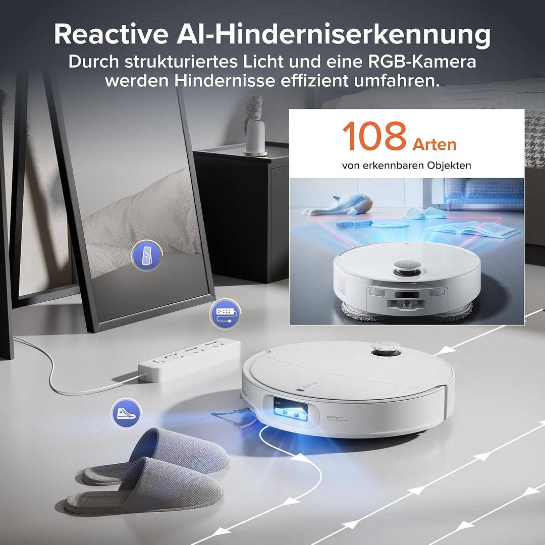 roborock Qrevo EdgeT Saugroboter mit Wischfunktion, Dual Anti-Tangle-System, 18.500Pa, 7,98cm Ultra-