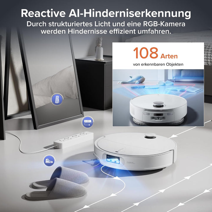 roborock Qrevo EdgeT Saugroboter mit Wischfunktion, Dual Anti-Tangle-System, 18.500Pa, 7,98cm Ultra-