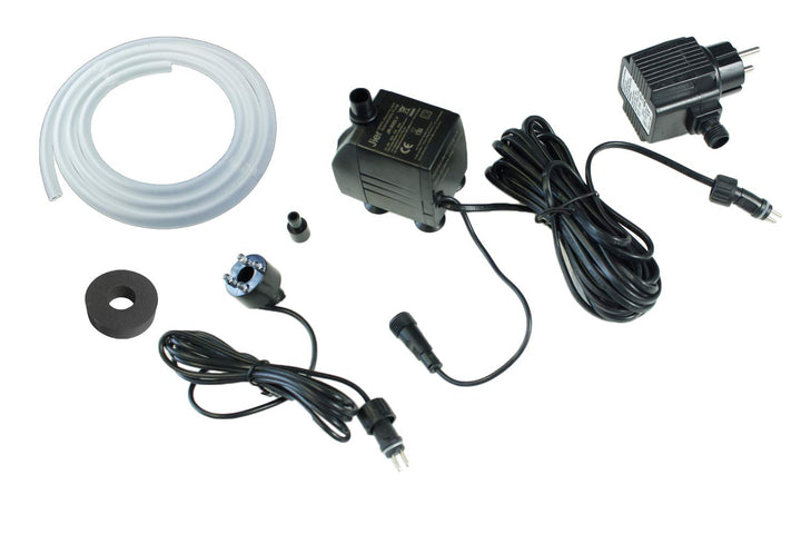 Springbrunnenpumpe mit 1x LED Spot Komplett Set Bachlaufpumpe Teichpumpe Brunnen (800 L/H, kalt-weis