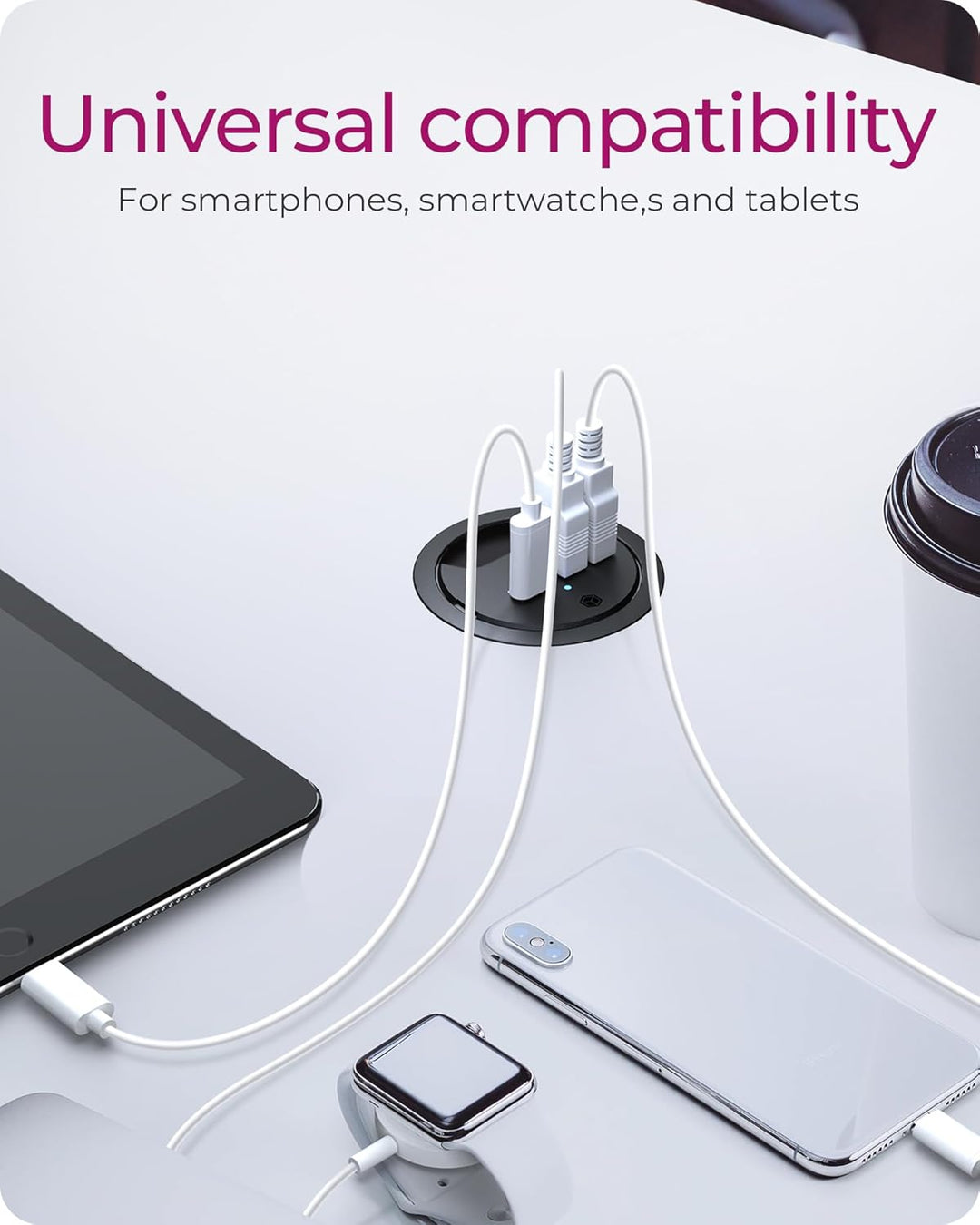 ICY Box 3-Port Tischladegerät, 2X USB-A & 1x USB-C, Für 60mm Bohrungen, Gerät dient nur zum Laden, S