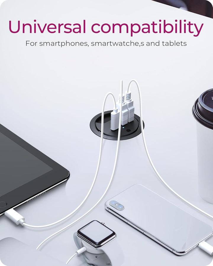 ICY Box 3-Port Tischladegerät, 2X USB-A & 1x USB-C, Für 60mm Bohrungen, Gerät dient nur zum Laden, S