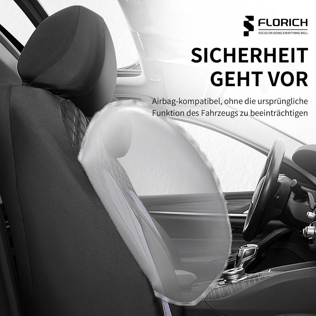 FLORICH Autositzbezüge Komplettset Vordersitzbezüge, PU Leder Air-Mesh Sitzbezüge Atmungsaktiver Sit