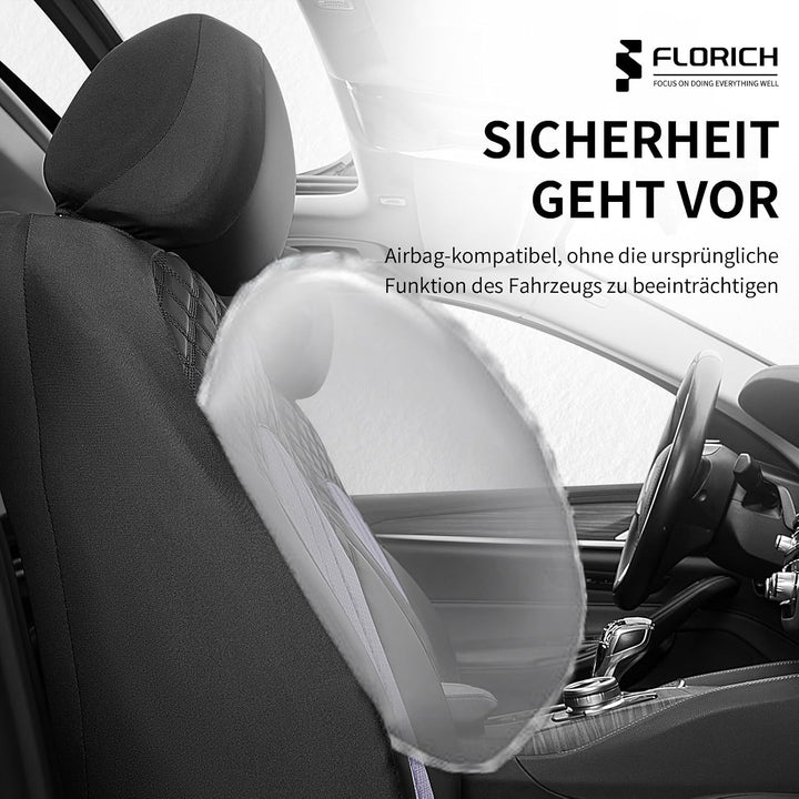 FLORICH Autositzbezüge Komplettset Vordersitzbezüge, PU Leder Air-Mesh Sitzbezüge Atmungsaktiver Sit