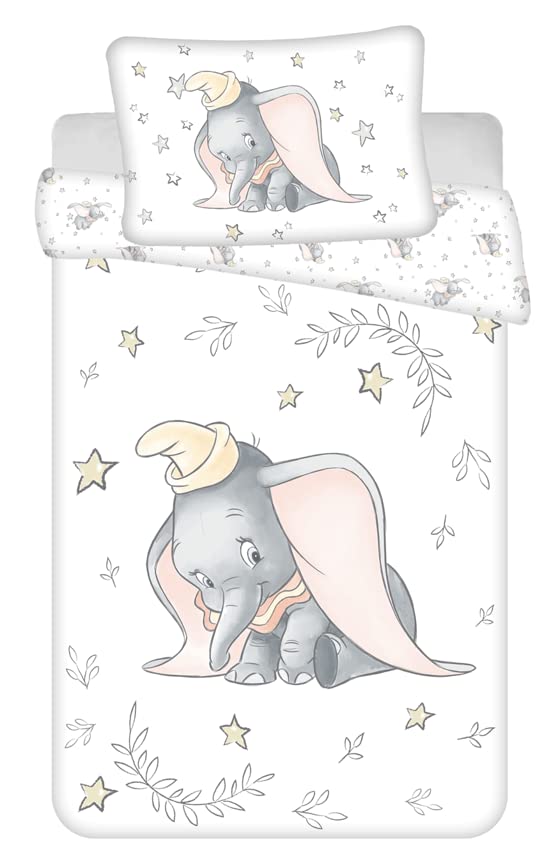 Jerry Fabrics Baby-Bettwäsche Dumbo Stars, 100% Baumwolle, Bettbezug 100 x 135 cm und Kissenbezug 40