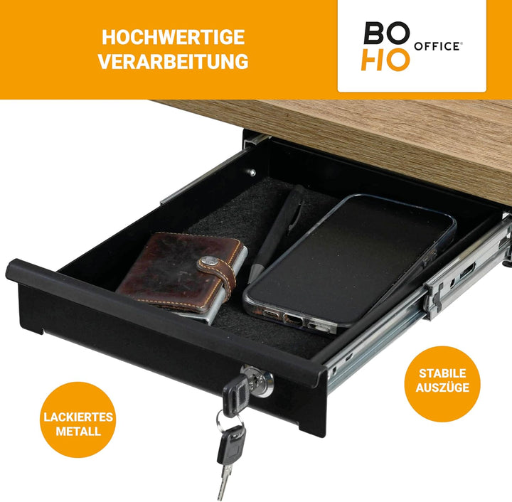 boho office® Schreibtisch Schublade schwarz – abschliessbar mit Schloss, inkl. Organizer & Filz, Unt