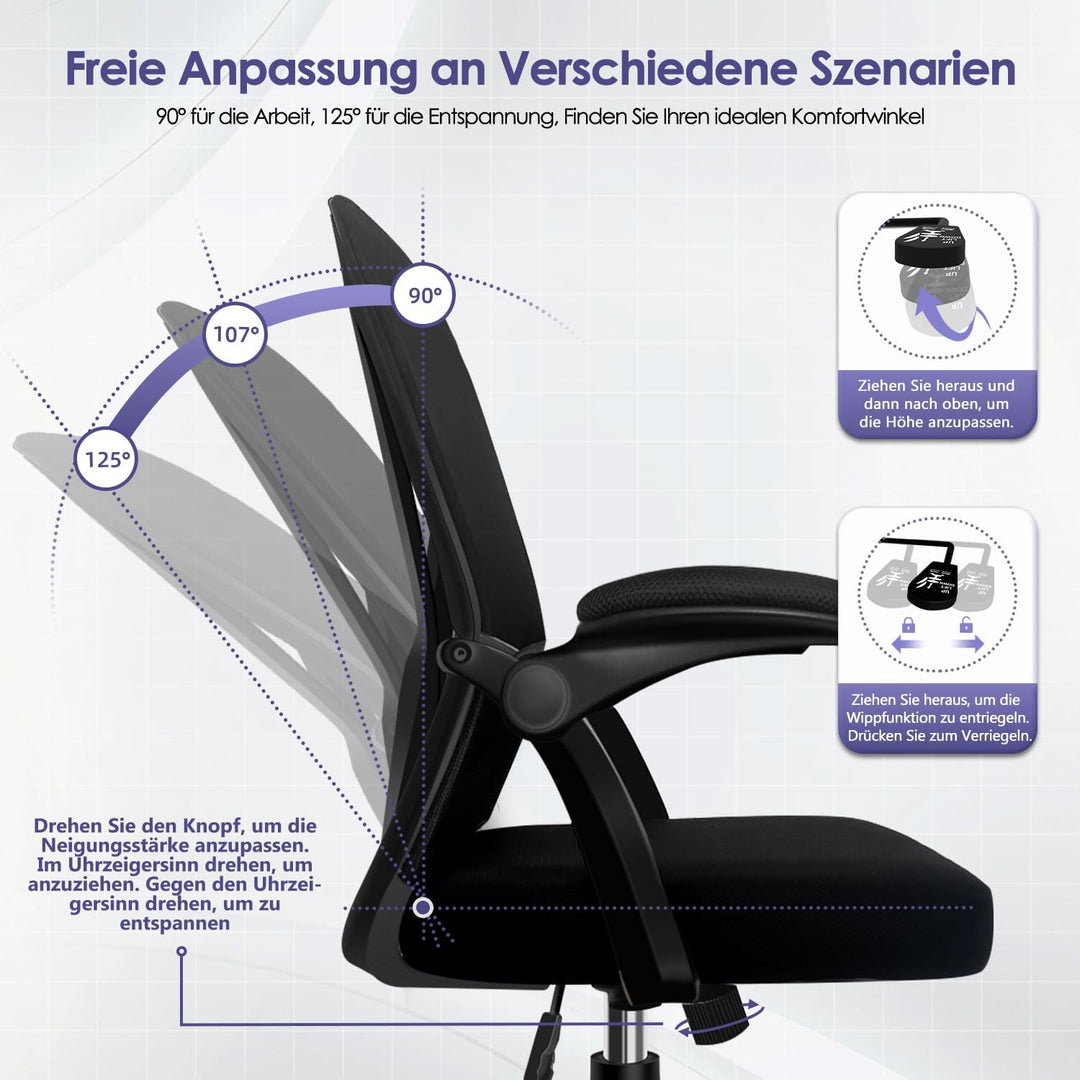 Topiake Bürostuhl,Schreibtischstuhl Bürostuhl Ergonomisch mit Einstellbarer Lendenstütze,klappbaren