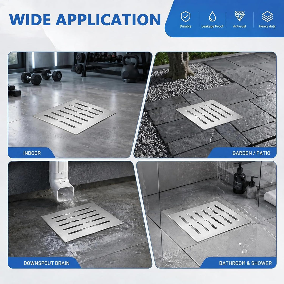 Bodenablauf Keller mit Rahmen, Bodenablauf Edelstahl, Abflussgitter für Küche Garage Badezimmer Gart