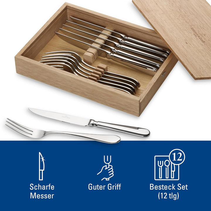 Villeroy und Boch - Oscar Steakbesteck, 12 tlg., für bis zu 6 Personen, Edelstahl, spülmaschinengeei