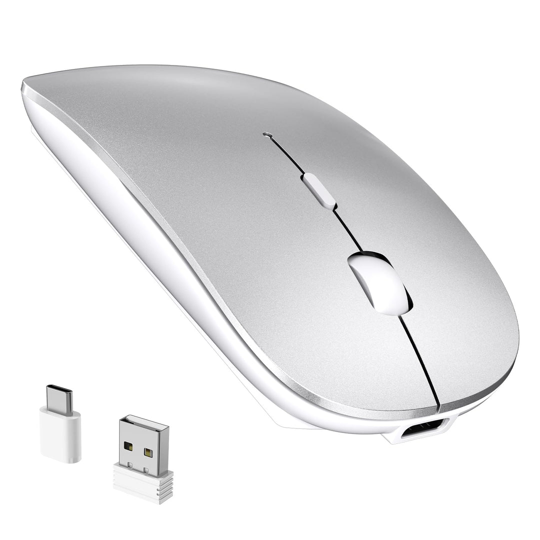 RaceGT Maus Kabellos USB-C & USB-A, Mouse Aufladbar 2,4GHz Leise klick 3 Adjustable DPI Level mit 4