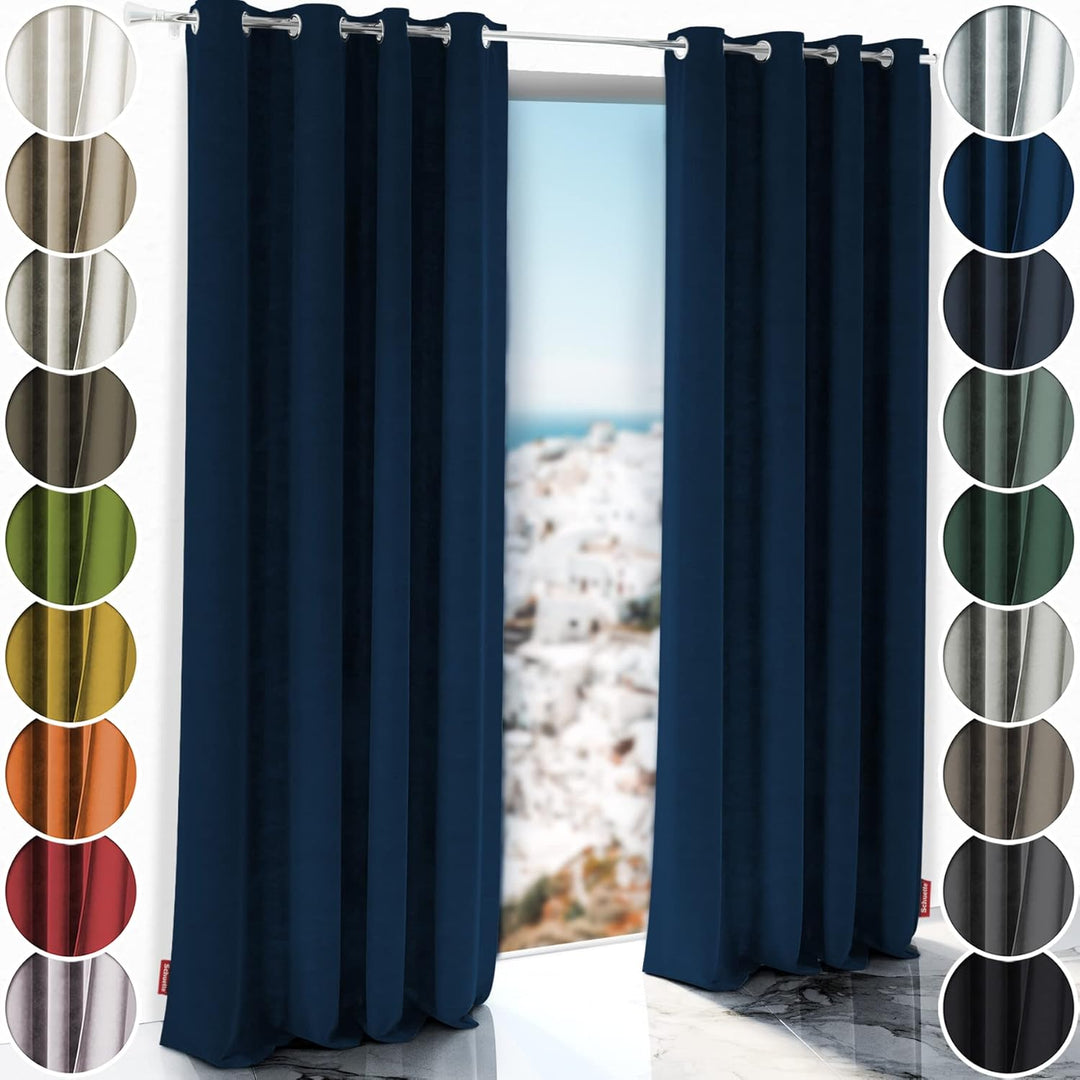 Schuette® Verdunkelungs-Vorhang Gardine mit Ösen ● Millenium Velvet: Royal Blue (Blau) ● 135x130cm B