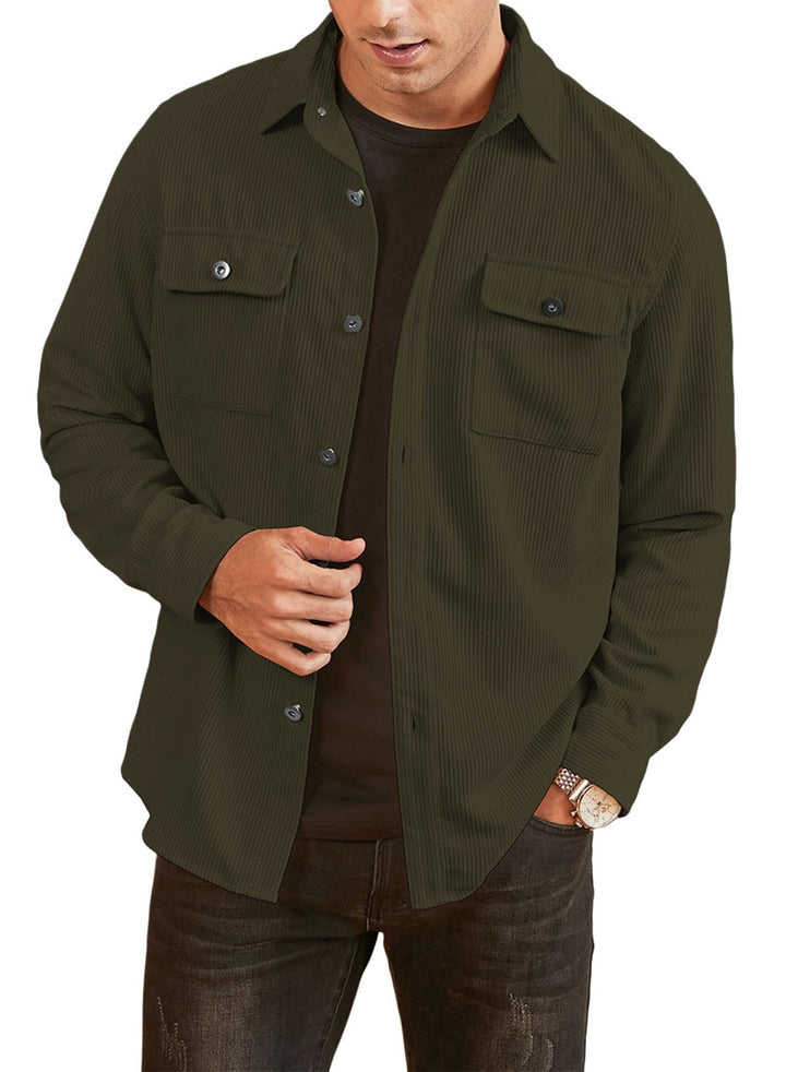 Herren Hemd Cord Langarm Freizeithemd Männer Jacke Regular Fit Button Up Hemdjacke Mit Klappentasche
