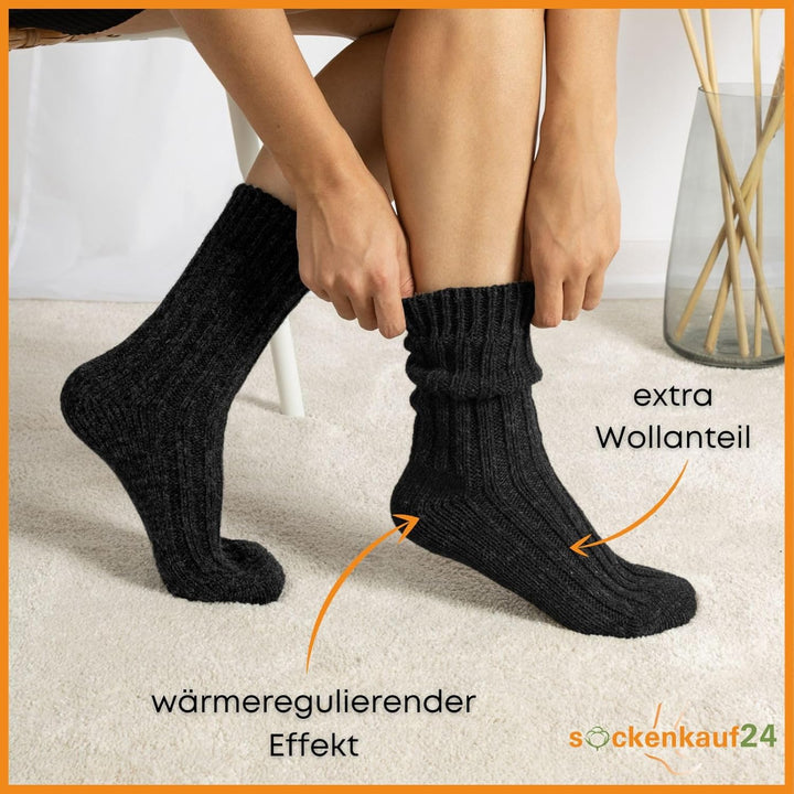 4 Paar Alpaka Socken Herren Damen Wollsocken warme Wintersocken, Schwarz