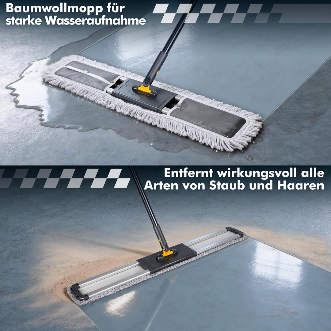 Bodenwischer, 90cm Breit Wischmopp, Professionelle Bodenwischer Set mit Mikrofaser Pads und Baumwoll