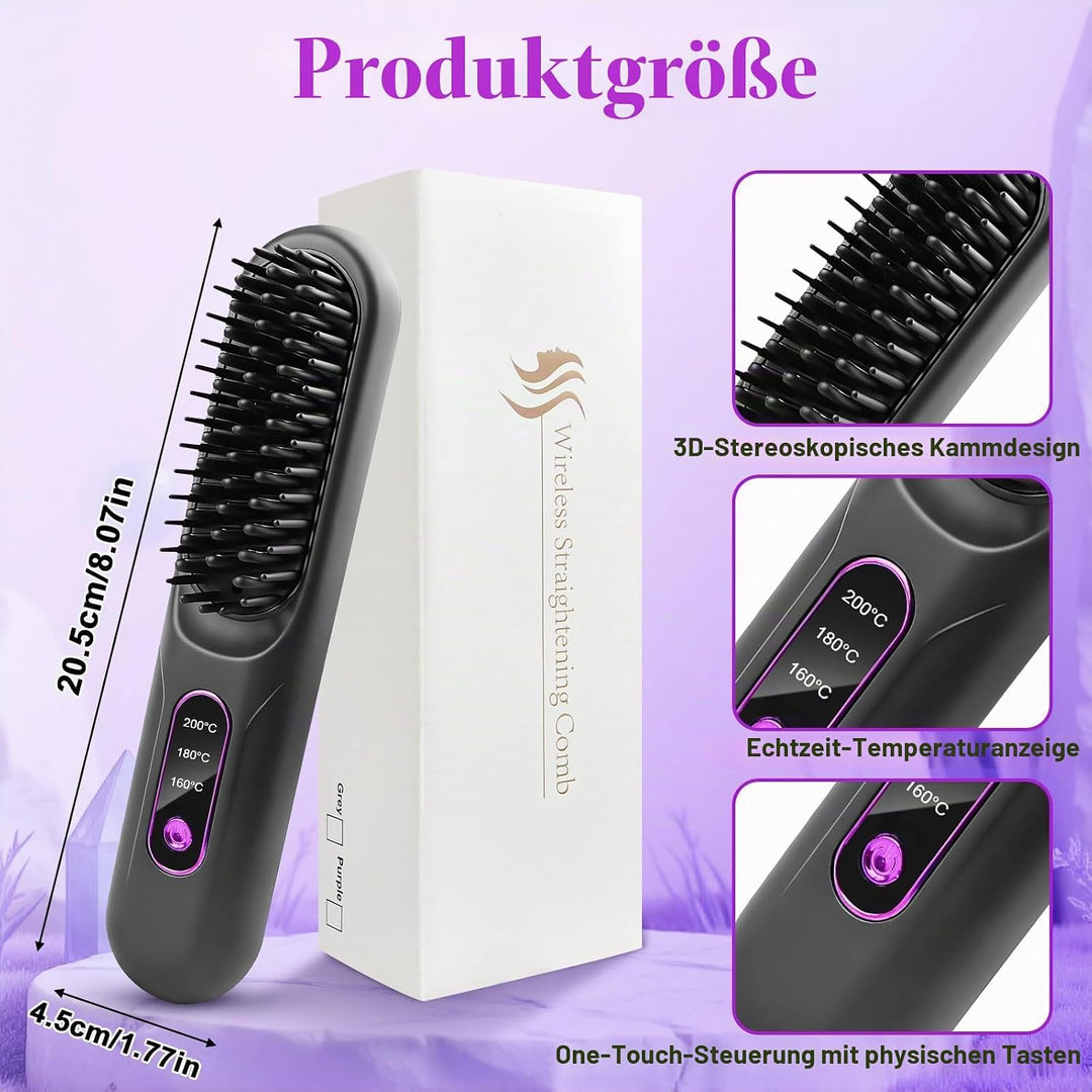 Stylingbürste für Kurze Haare, Haarbürste Elektrisch für Langes Haare, Glättbürste Kabellos mit 3 Wä