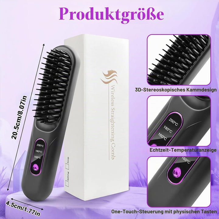Stylingbürste für Kurze Haare, Haarbürste Elektrisch für Langes Haare, Glättbürste Kabellos mit 3 Wä