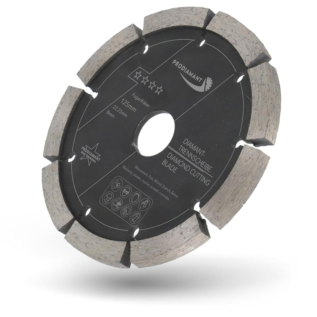 PRODIAMANT Fugenfräser ø 125mm Breite 8mm Frässcheibe für Mauerwerk Mörtel Fugen und Putz 10mm Segme