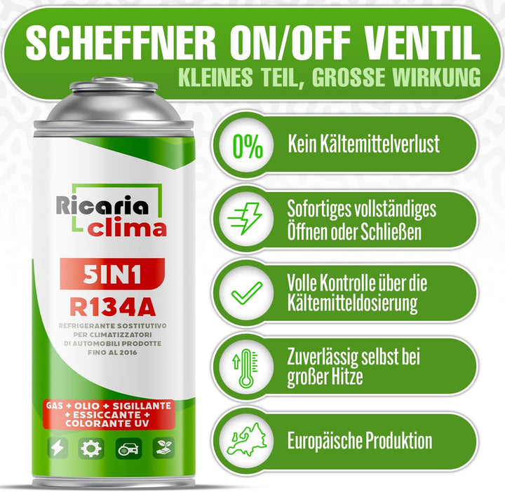 5in1 - Kältemittel R134a x 5 + Schlauch, 235g Jede Dose für Auto Klimaanlage mit Öl, Dichtungsmittel