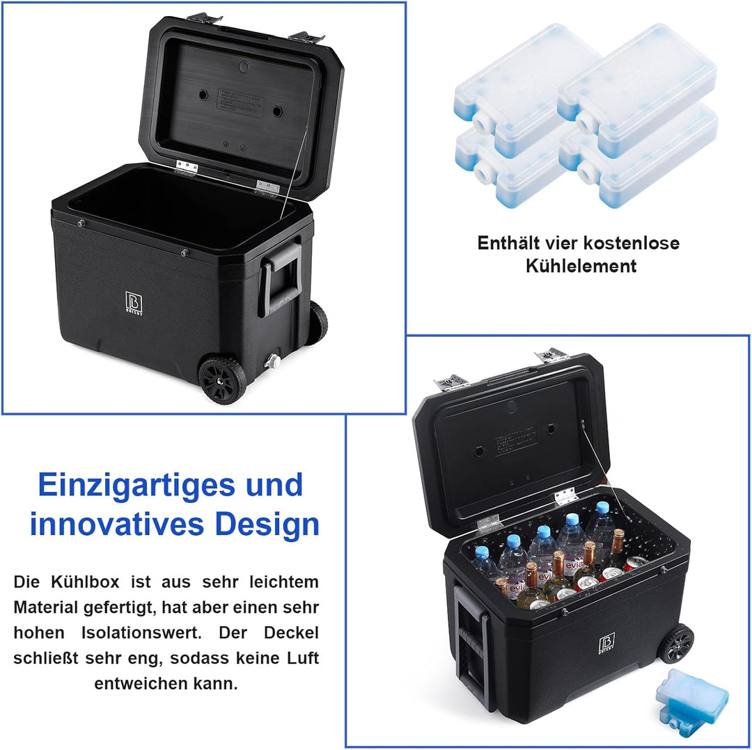 Brisby Kühlbox Camping - 45L, Kühlbox ohne Strom, inkl. 4 Dicke Kühlelemente, 3 Tage kühle Isolation