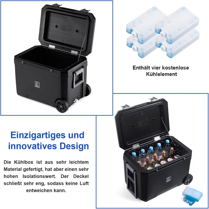 Brisby Kühlbox Camping - 45L, Kühlbox ohne Strom, inkl. 4 Dicke Kühlelemente, 3 Tage kühle Isolation