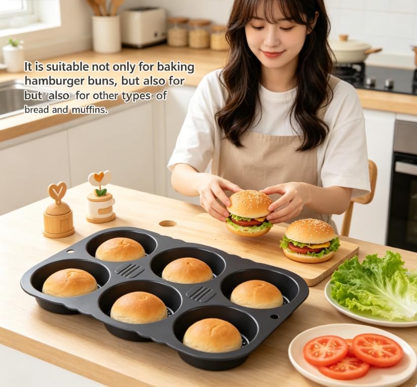 Burger Buns Backform Silikon Rund,Bun Formen,6 Hohlräume Easy Release Backformen faltbar wiederverwe